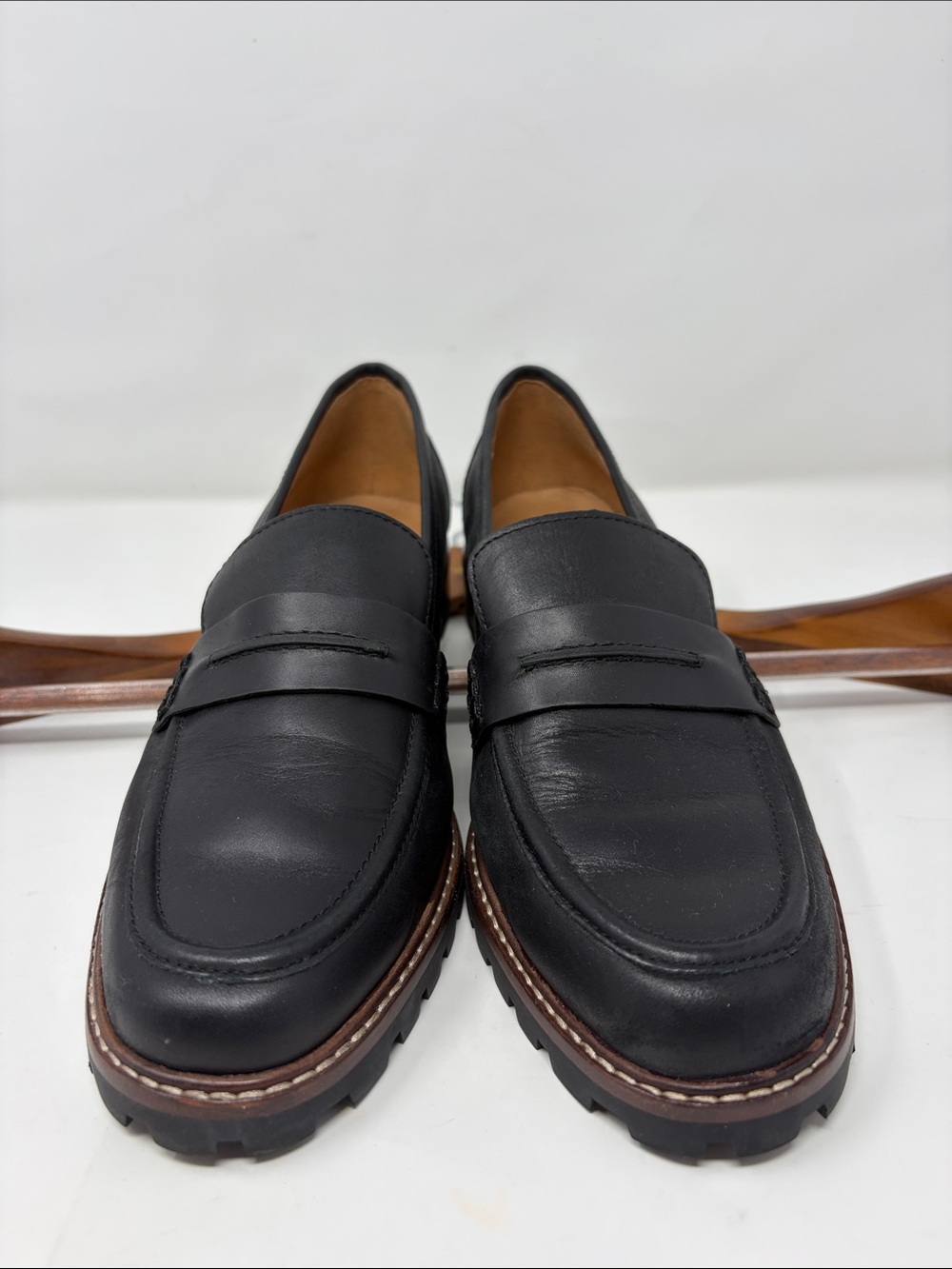 Madewell Black Leather The Corinne Lugsole Slip-On Penny Loafer Size 8.5 New